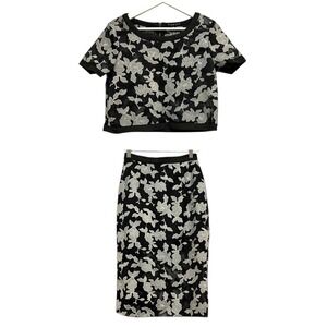 Blush Noir Skirt Set Women S Black Gray Floral Mesh Crop Top Midi Skirt Feminine